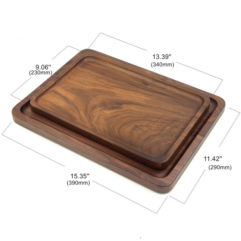 Bamber Wood Serving Tray Wooden Decorative Coffee Tea Platter Black Walnut 15.3 x 11.4 Inches - Image 4